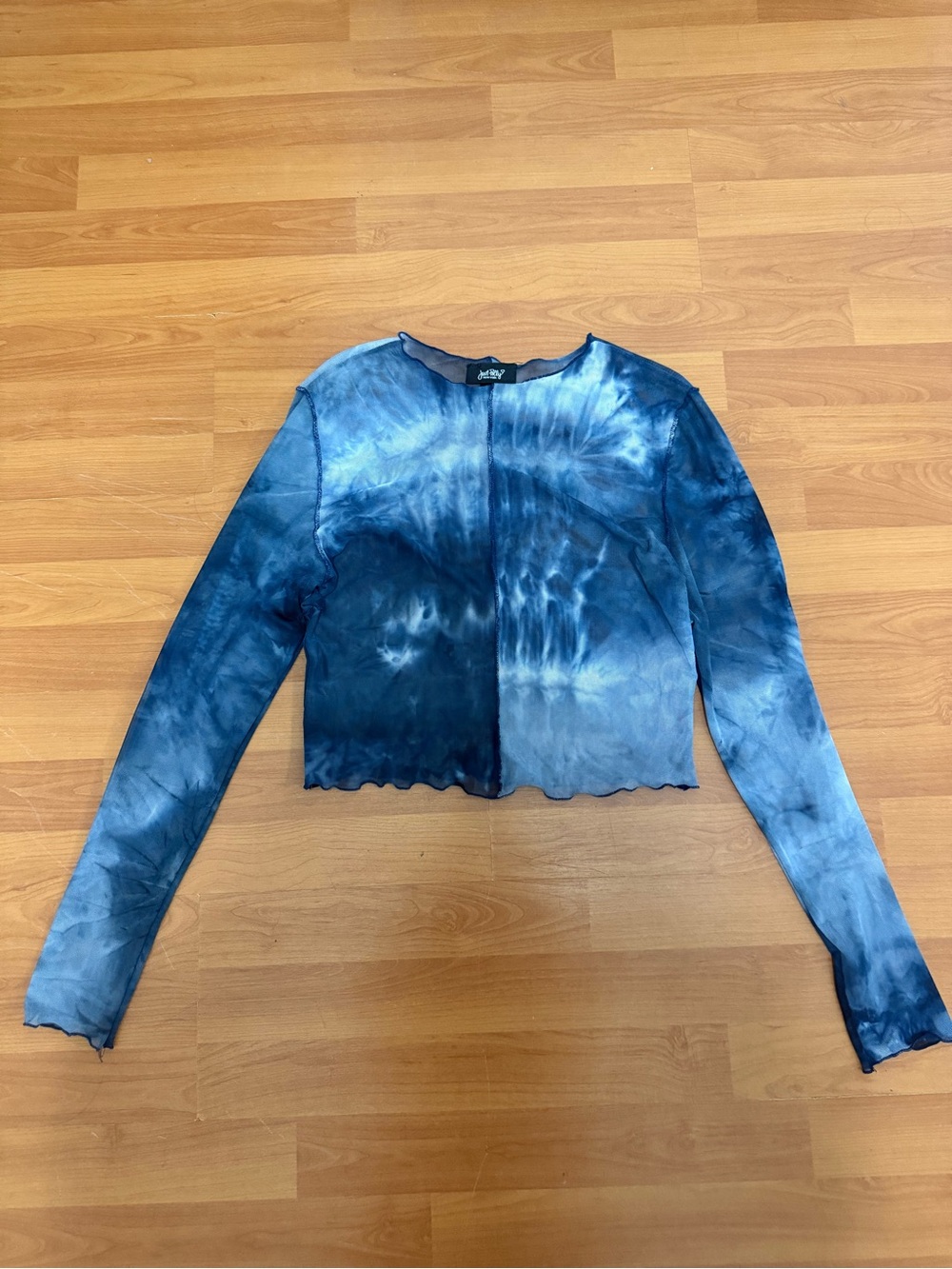 Tie-Dye Long Sleeve Crop Top - Blue